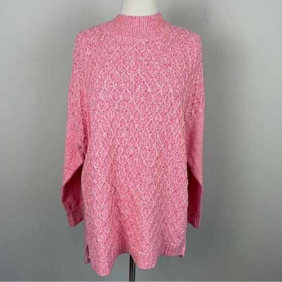 Talbots Pink Red Cable Knit Cotton Blend  Mock Neck Sweater 2X - Picture 2 of 9